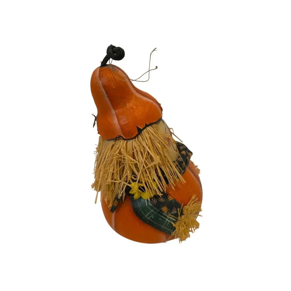 Handmade Fall Painted Stacked Gourd Scarecrow Folksy Whimsical Anthropomorphic